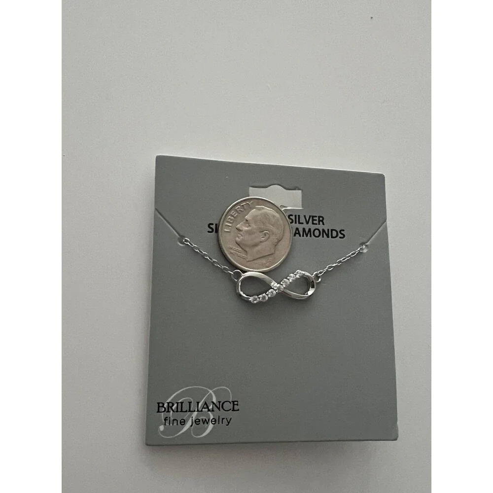 Sterling Silver Infinity Necklace Simulated Diamonds New